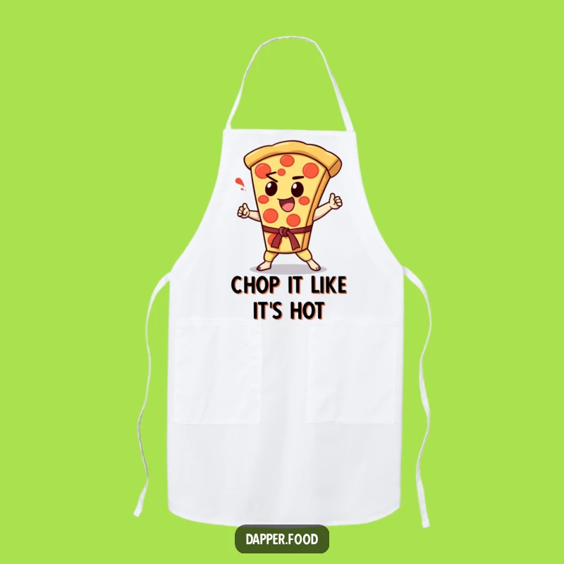 Funny Kawaii Pizza Karate Chop Apron: Enthusiastic Kitchen Action, Great Gift!