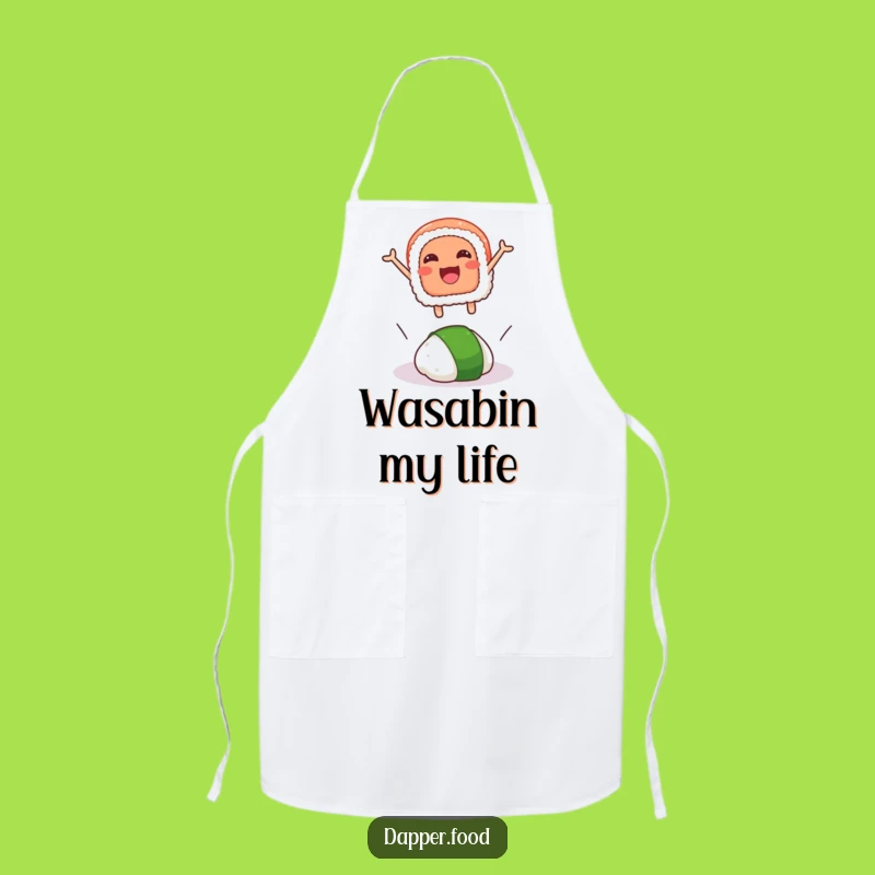 Funny Sushi Leap Apron: Cook in Style with This Hilarious Sushi and Wasabi Design
