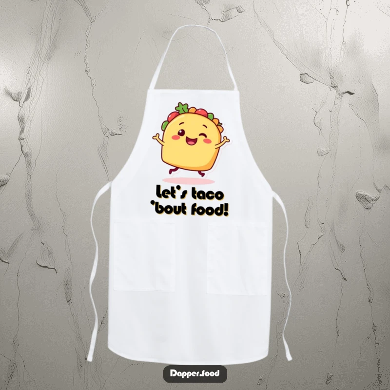 Funny Taco Dancer Apron: A smiling taco character dancing while cooking, adding humor to kitchen duties.
