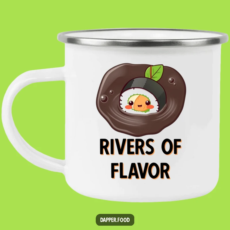 Adventure-Ready Funny Kawaii Sushi Camping Mug: Swimming Sushi Pal