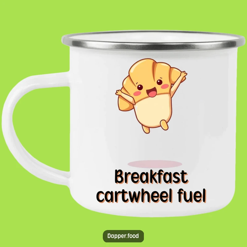 Funny Kawaii Croissant Cartwheel Camping Mug: Joyful Adventures, Perfect Gift!