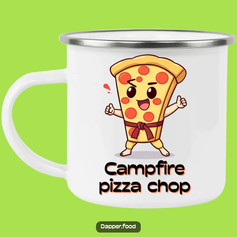 Funny Kawaii Pizza Karate Chop Camping Mug: Enthusiastic Adventures, Perfect Gift!