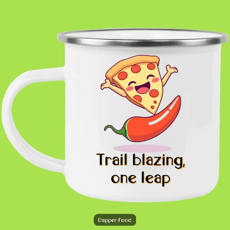 Durable Funny Pizza Leap Camping Mug, Adventurous Humorous Outdoor Gift