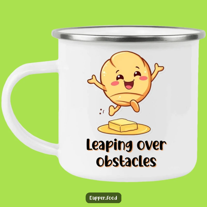 Funny Croissant Camping Mug: Enjoy Coffee with a Hilarious Leaping Pastry