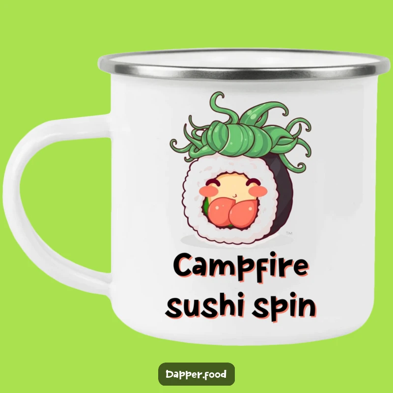 Funny Sushi Roll Hair Enamel Camping Mug - Outdoor Flavor Fun