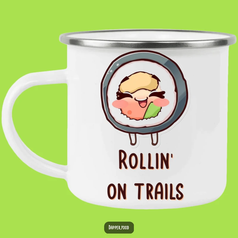 Funny Sushi Spin Camping Mug: Durable & Cheerful Japanese Outdoor Mug Gift