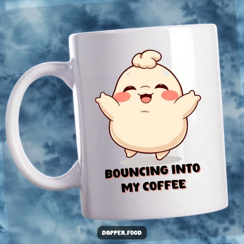 Funny Dumpling Mug: A plump, giggling dumpling character joyfully bouncing, bringing smiles and warmth.