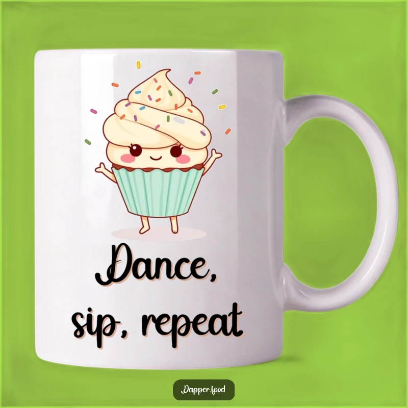 Funny Kawaii Cupcake Mug: Dancing Sprinkle Character for Sweet Mornings