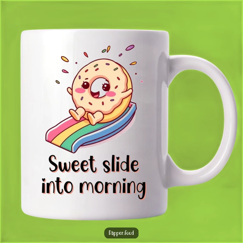 Funny Donut Rainbow Slide Mug: Cheerful Character Gift for Sweet Treat Lovers