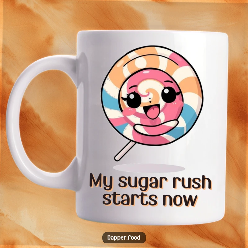 Funny Kawaii Lollipop Mug: A happy character spinning fast with pure delight, perfect for a fun coffee break gift.