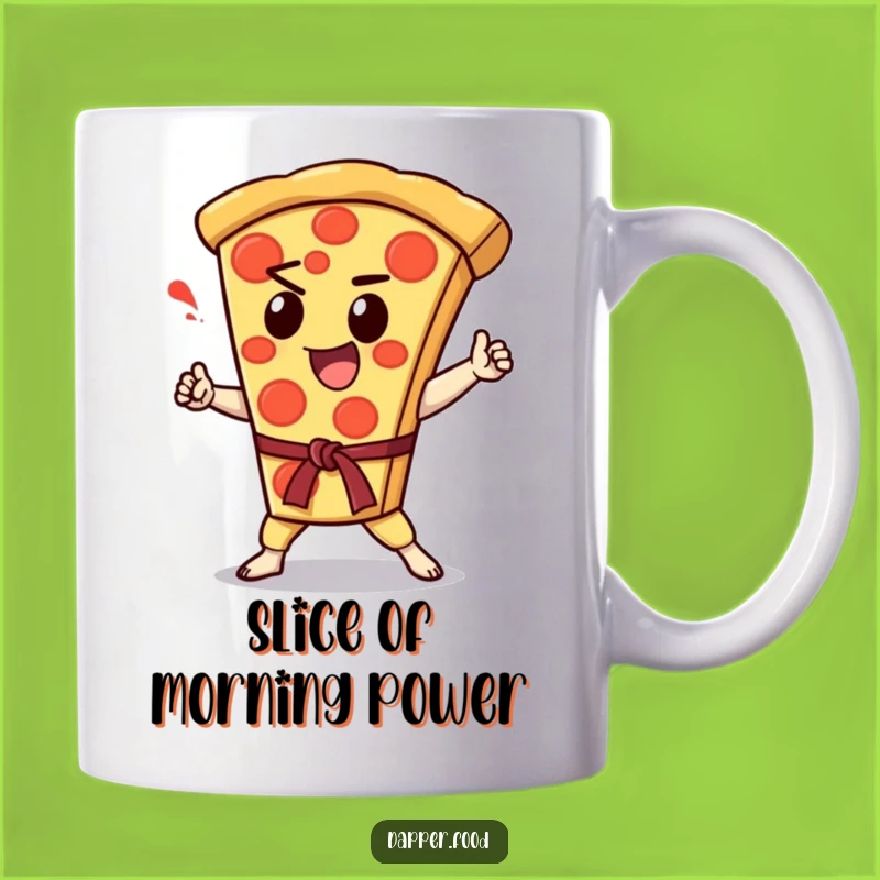 Funny Kawaii Pizza Karate Chop Mug: Enthusiastic Slice Fun, Perfect Gift!