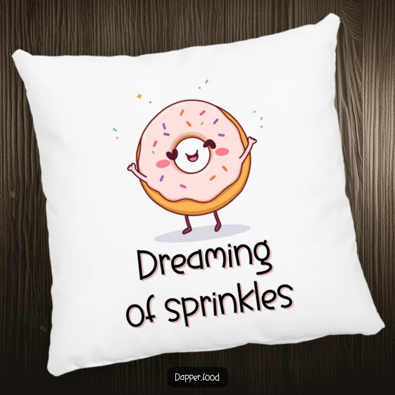 Funny Donut Dance Pillow: A happy donut character dancing with sprinkles, offering soft comfort and a fun funny gift.
