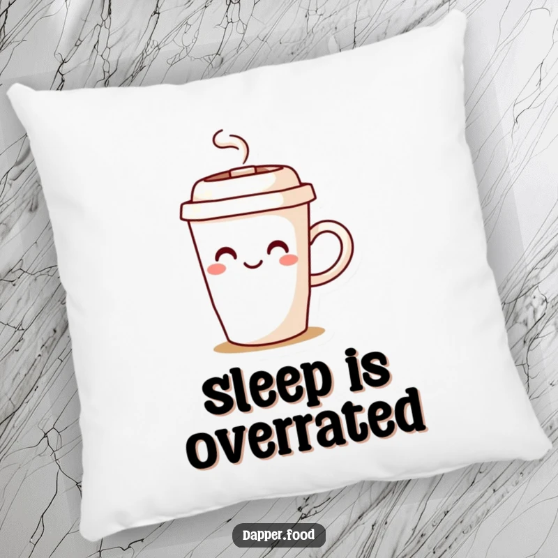 Funny coffee cup pillow with a character joyfully spilling steam, adding a touch of cozy cheer to any seating area.