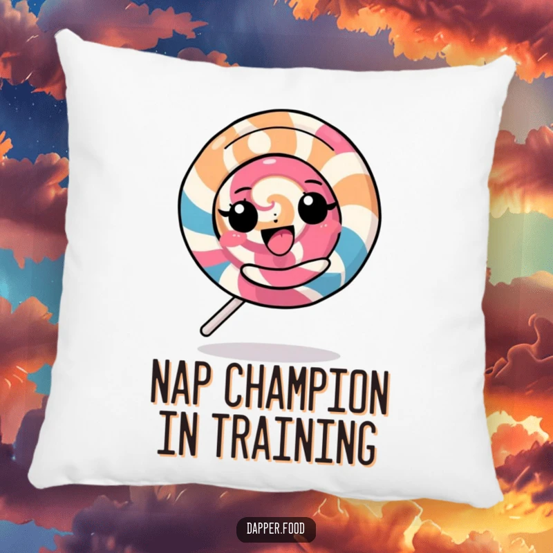 Funny Kawaii Lollipop Pillow: A cozy cushion featuring a character spinning with great delight, an amusing funny gift.