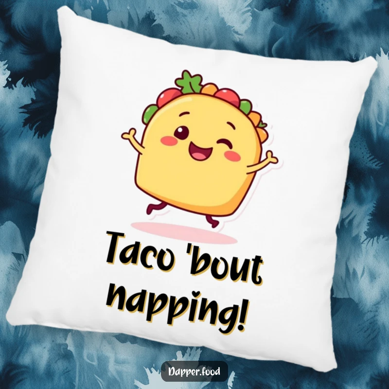 Funny Taco Dancer Pillow: A smiling taco character dancing joyfully, offering comfort and a humorous decorative accent.