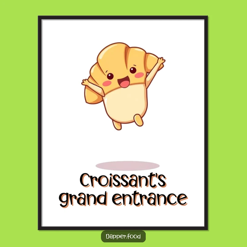 Funny Kawaii Croissant Cartwheel Digital Art: Joyful Spin, Perfect Gift!