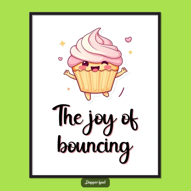 Funny Bouncing Cupcake Digital Art: Cheerful Character Download, Instant Funny Gift for Decor