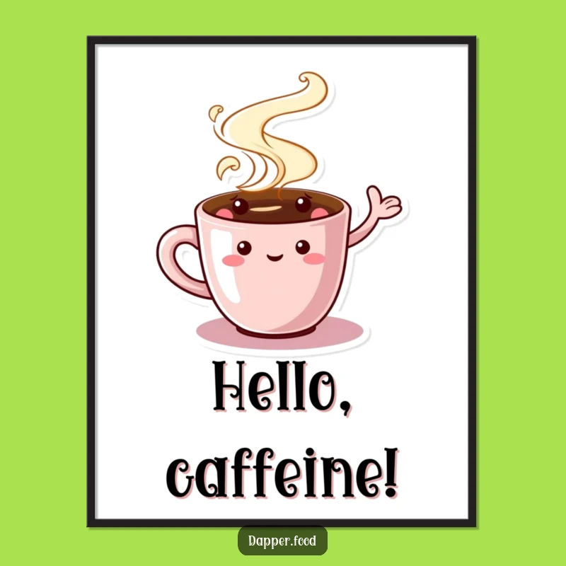 Funny Coffee Cup Digital Art - Printable Waving Character Graphic for Cozy Decor