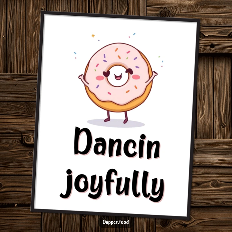 Funny Donut Dance Digital Art Print: A happy donut character dancing with sprinkles, perfect for festive decor and a funny gift.