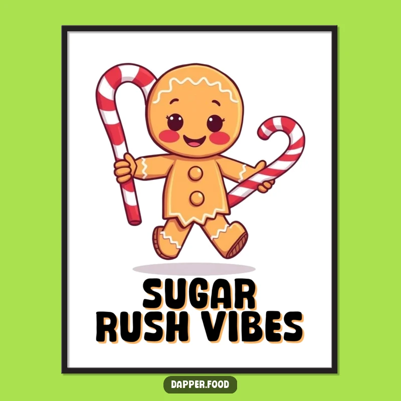 Funny Gingerbread Man Digital Art - Candy Cane Playful Print Gift