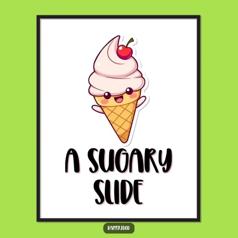 Funny Happy Ice Cream Cone Sliding Digital Art - Instant Sweet Decor!