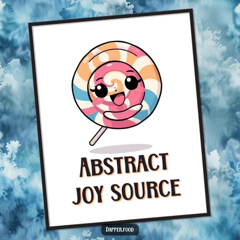 Funny Kawaii Lollipop Digital Art Print: A high-resolution image of a character spinning gleefully, instant decor and a funny gift.