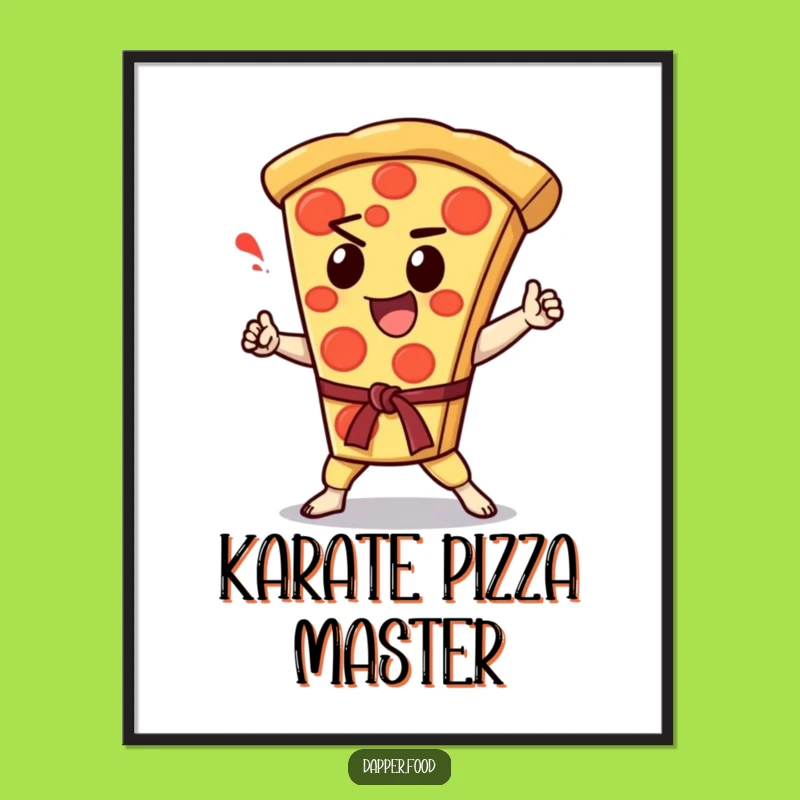 Funny Kawaii Pizza Karate Chop Digital Art: Enthusiastic Action, Perfect Gift!