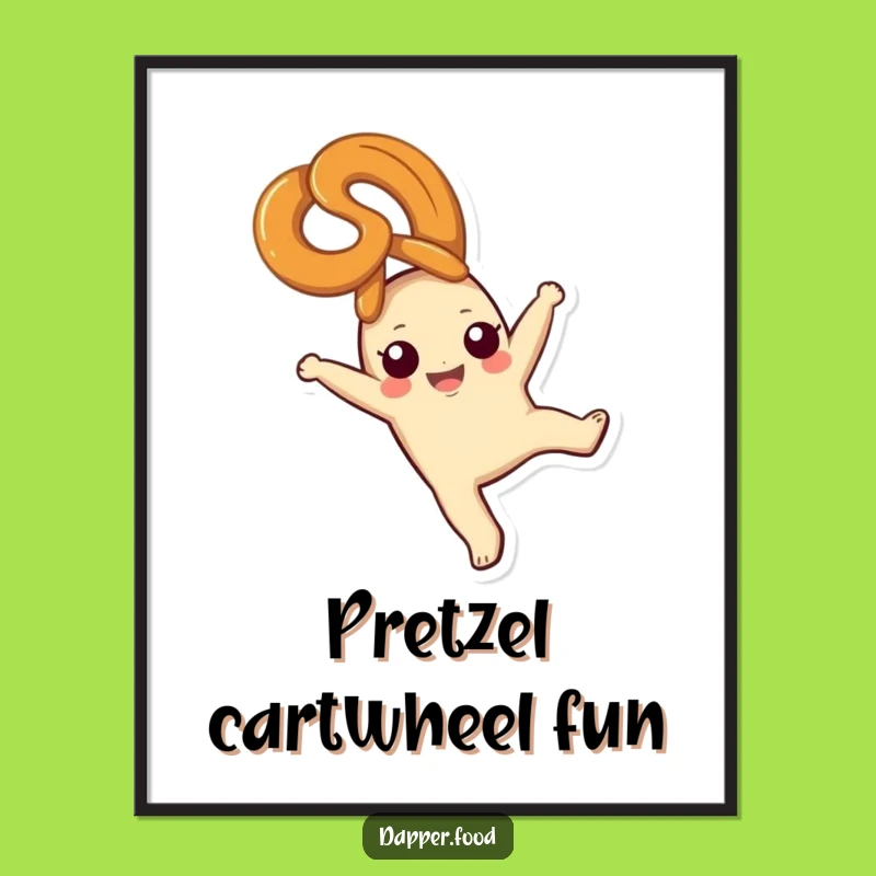 Funny Pretzel Digital Print: Blissful Cartwheeling Snack Art for Instant Joy