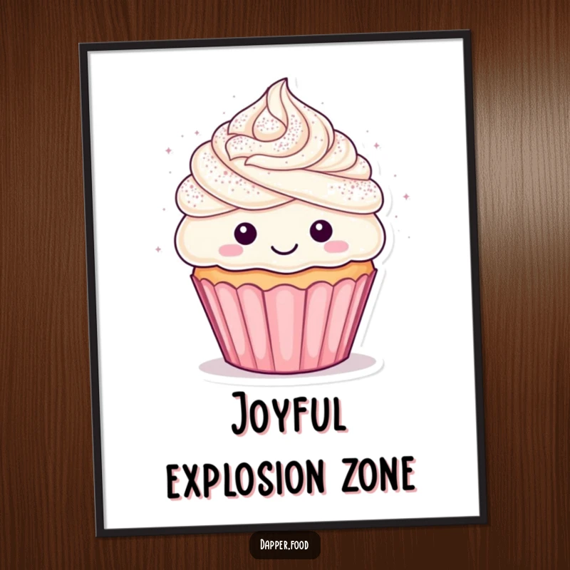Funny cupcake digital art print showcasing a character showering in confetti, conveying pure happiness and celebratory vibes.