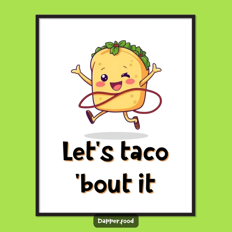 Funny Taco Jumping Rope Digital Art Print Instant Zesty and Hilarious Decor