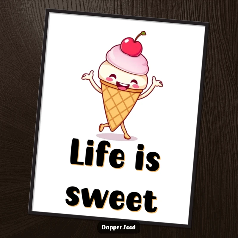 Funny ice cream cone jig digital art print of a joyful character, perfect for instant wall decor and spreading smiles. A great funny gift.