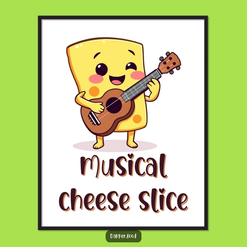 Funny Cheese Ukulele Digital Art: Strumming Slice Print, Unique Musical Funny Gift