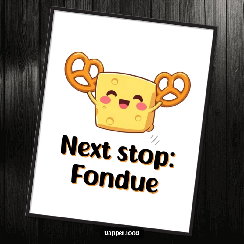 Funny cheese digital art, a delighted wedge attempting flight using pretzel wings, a high-resolution comical illustration.