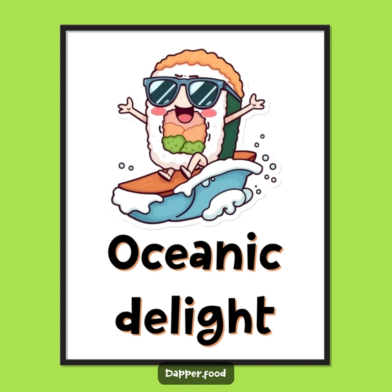 Funny Sushi Wave Digital Art: Surfer Vibes, Instant Gift