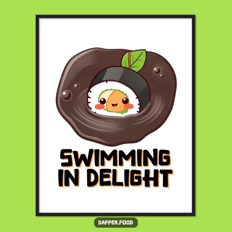 Printable Funny Kawaii Sushi Art: Happy Swimming Sushi Digital File