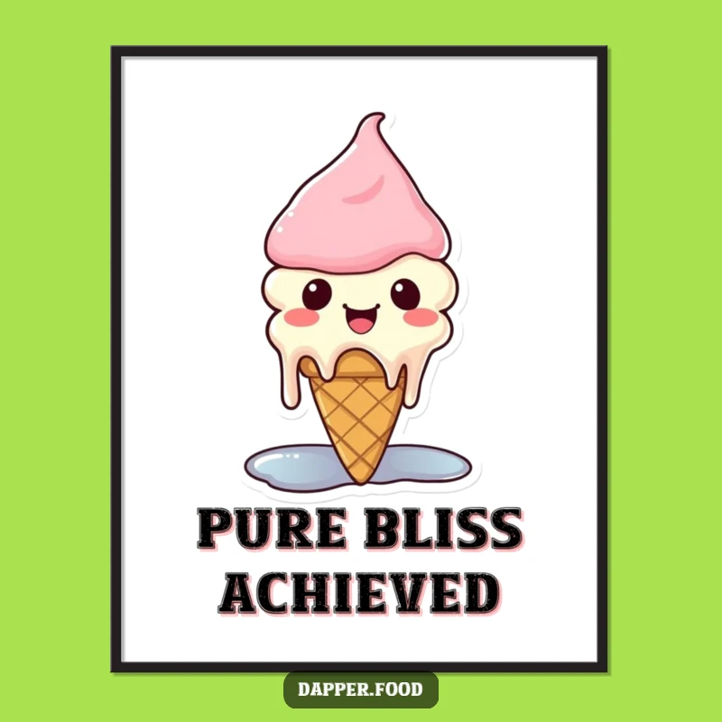 Printable Funny Kawaii Ice Cream Art: Happy Melting Cone Digital