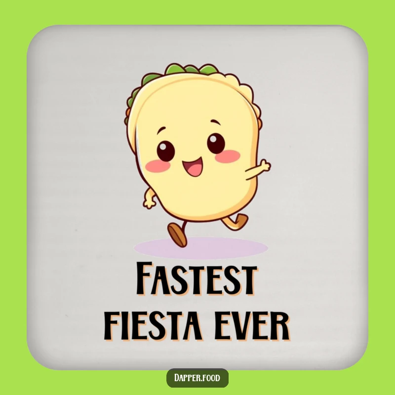 Protect Surfaces Funny Kawaii Taco Coaster: Running Taco Fun
