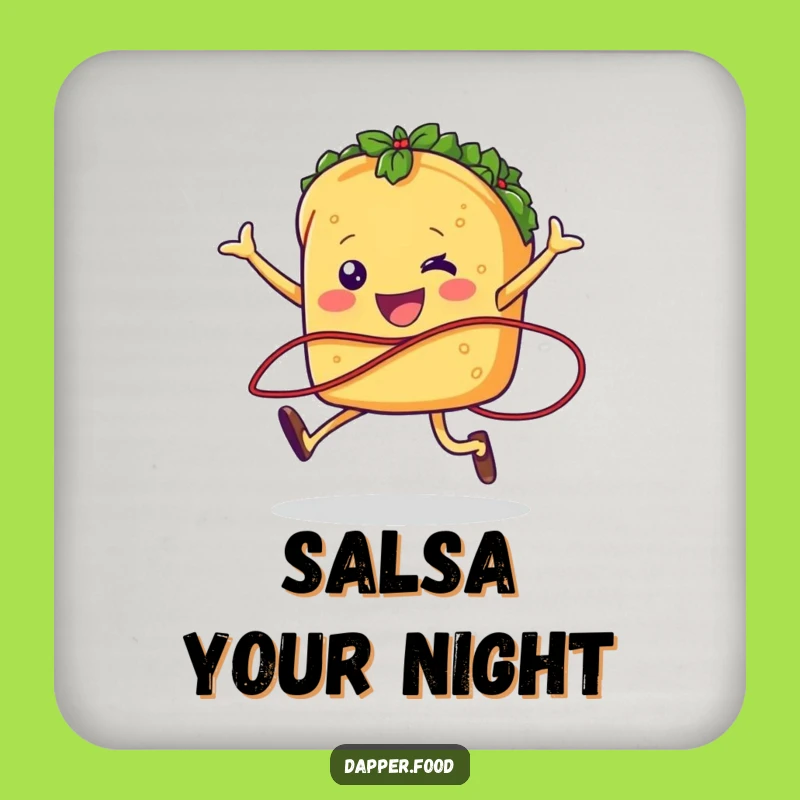 Funny Taco Jumping Rope Drink Coaster Protect Surfaces with Zesty, Hilarious Style