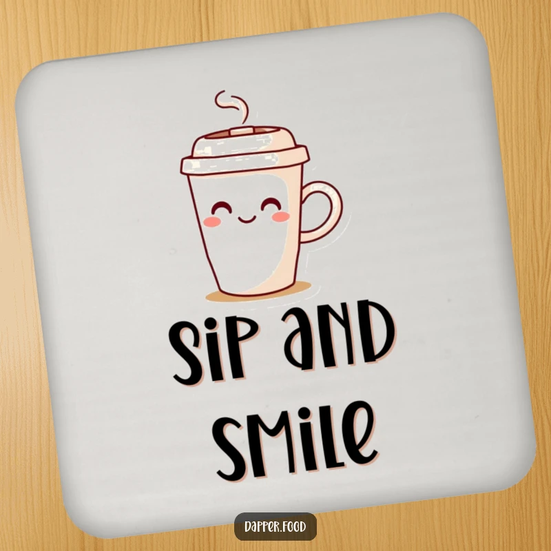Funny coffee cup drink coaster featuring a character joyfully spilling steam, adding a warm and cheerful touch.