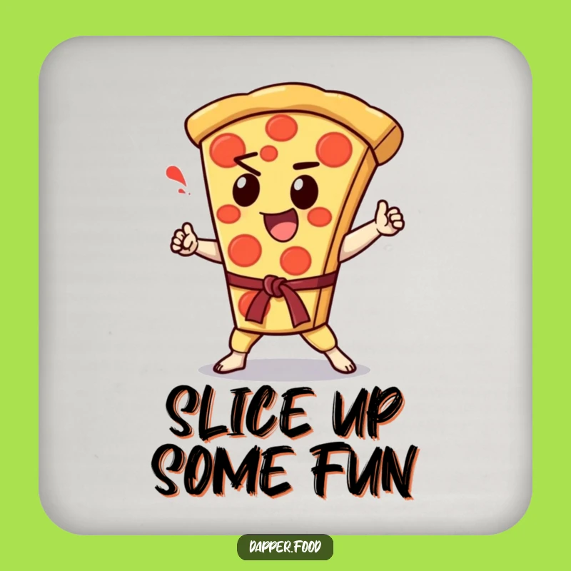 Funny Kawaii Pizza Karate Chop Coaster: Enthusiastic Protection, Perfect Gift!