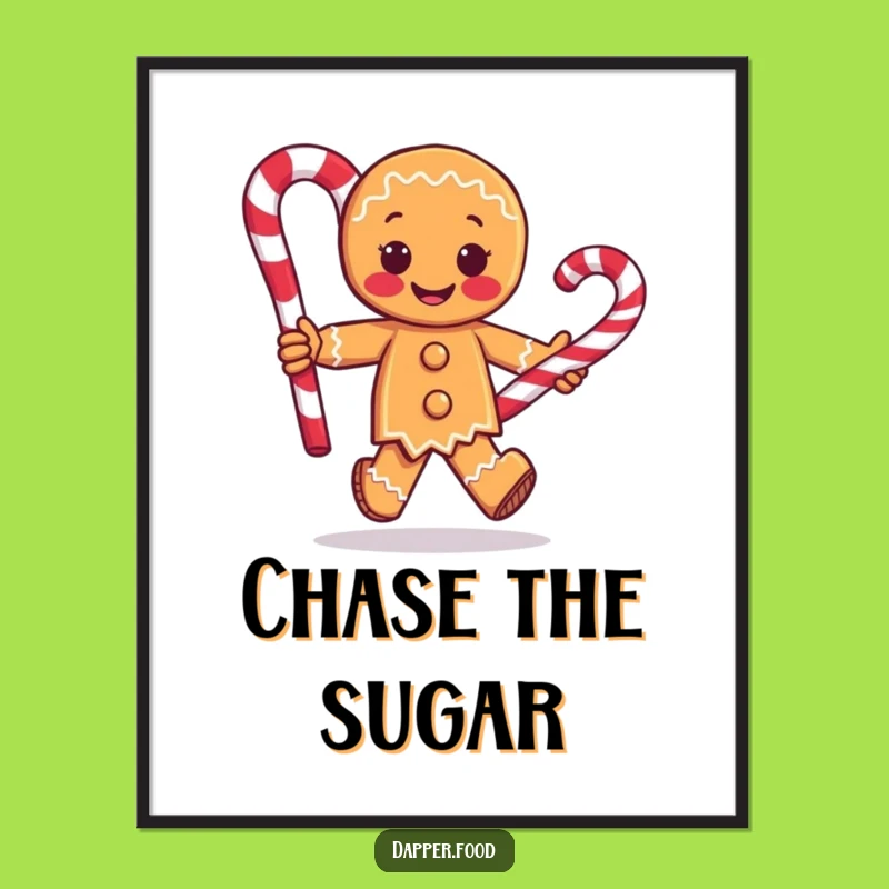 Funny Gingerbread Man Poster - Playful Candy Cane Wall Art Gift