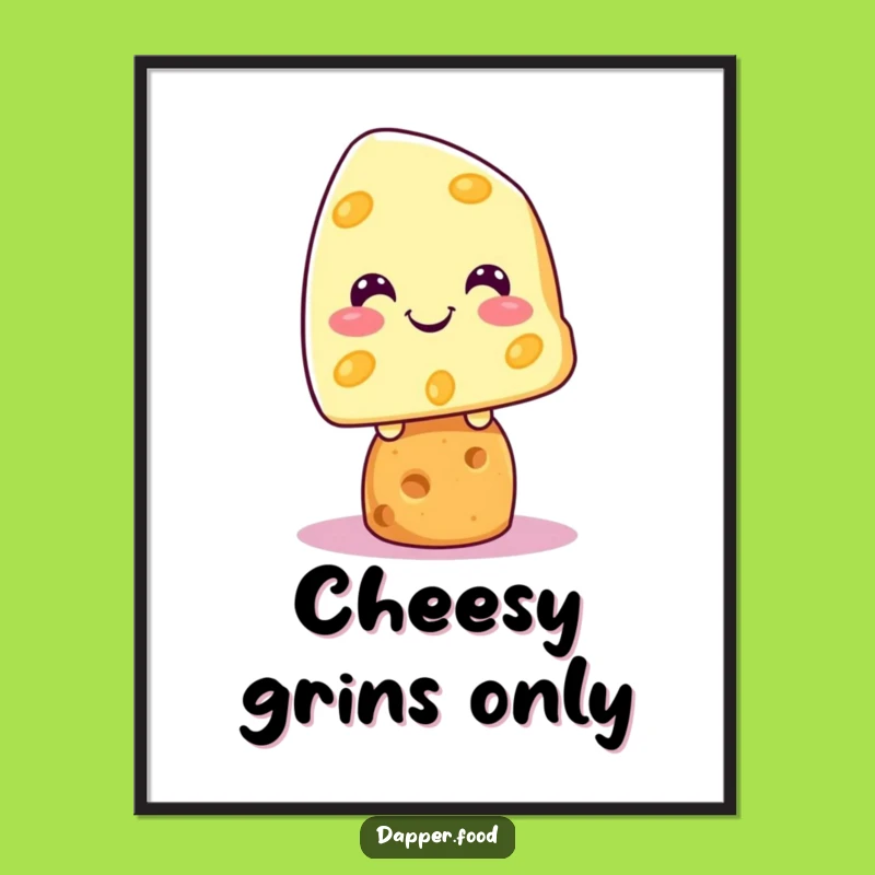 Funny Kawaii Cheese Cracker Poster: Grinning Art, Perfect Gift!