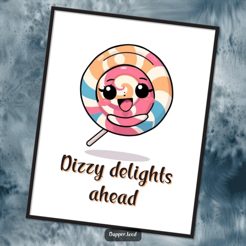Funny Kawaii Lollipop Poster: A dynamic character captured mid-spin, radiating happiness, making it a great funny gift.
