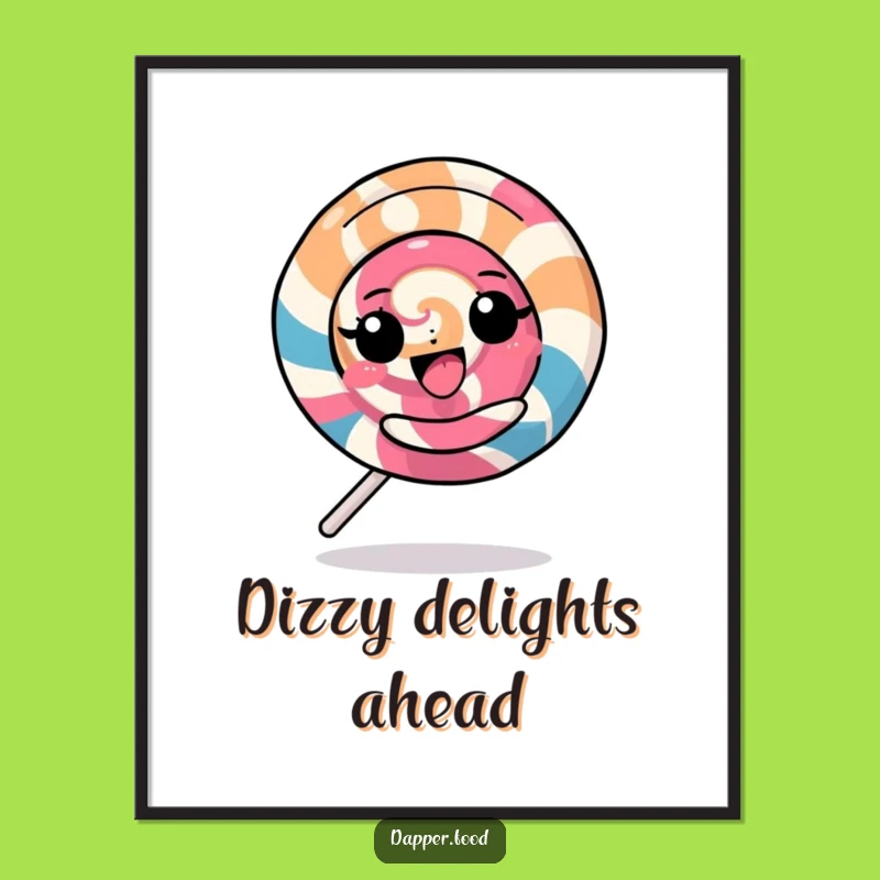 Funny Kawaii Lollipop Poster: Vibrant Spinning Character Art for a Happy Home Gift