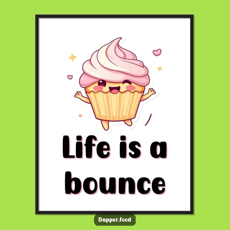 Funny Bouncing Cupcake Poster: Cheerful Character Art for Walls, Unique Funny Gift Idea