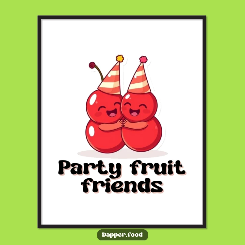 Funny Cherries Hug Poster: Adorable Party Fruit Art for a Cheerful Space