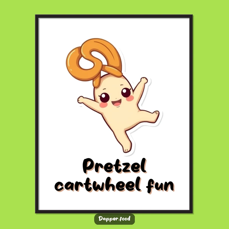 Funny Pretzel Cartwheel Poster: Blissful Snack Art for a Cheerful Room