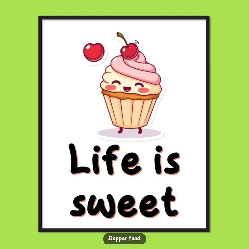 Funny Cupcake Cherry Toss Poster: Whimsical & Sweet Wall Art