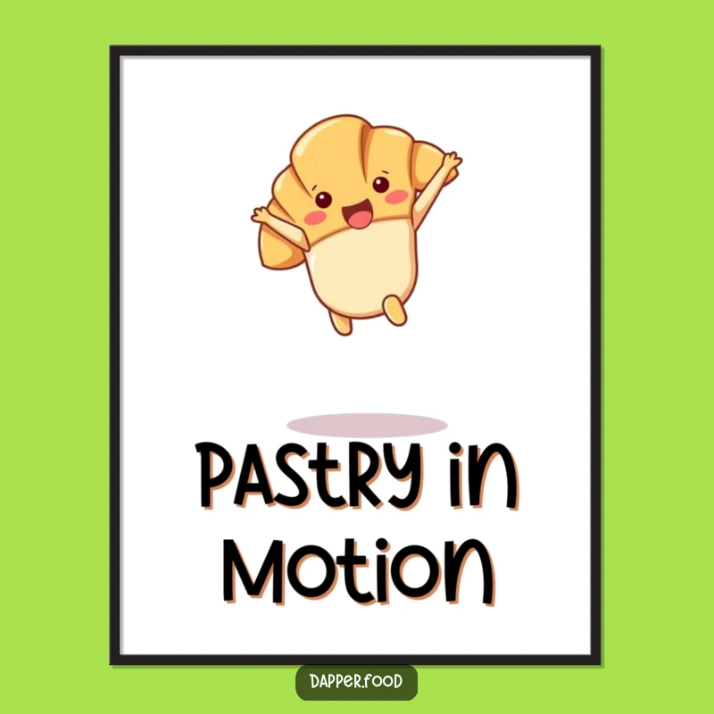 Funny Kawaii Croissant Cartwheel Poster: Joyful Art, Perfect Gift!
