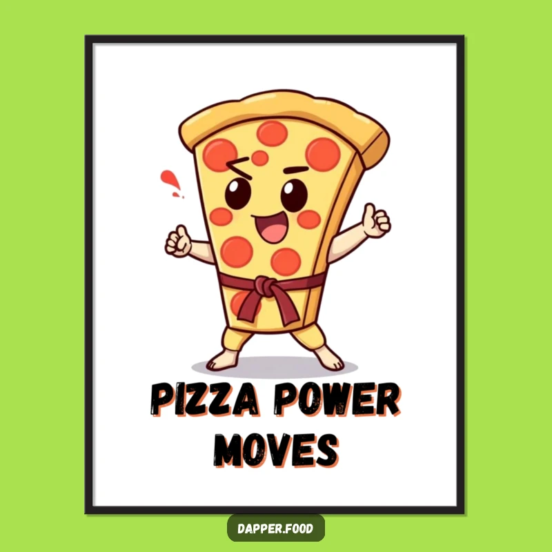 Funny Kawaii Pizza Karate Chop Poster: Enthusiastic Art, Perfect Gift!